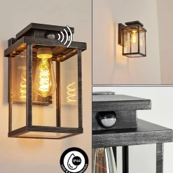 Applique Murale D'Exterieur Tieva Noir, Argente, 1 Lumiere, Detecteur De Mouvement