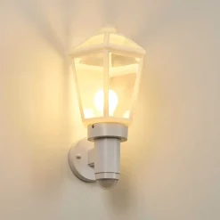 Applique Murale D'Exterieur Catigny Blanc, 1 Lumiere, Detecteur De Mouvement