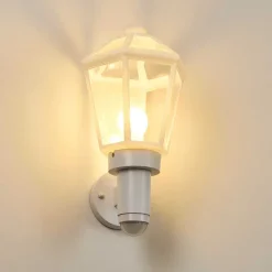 Applique Murale D'Exterieur Catigny Blanc, 1 Lumiere, Detecteur De Mouvement