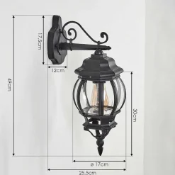 Applique Murale D'Exterieur Lentua Noir, 1 Lumiere