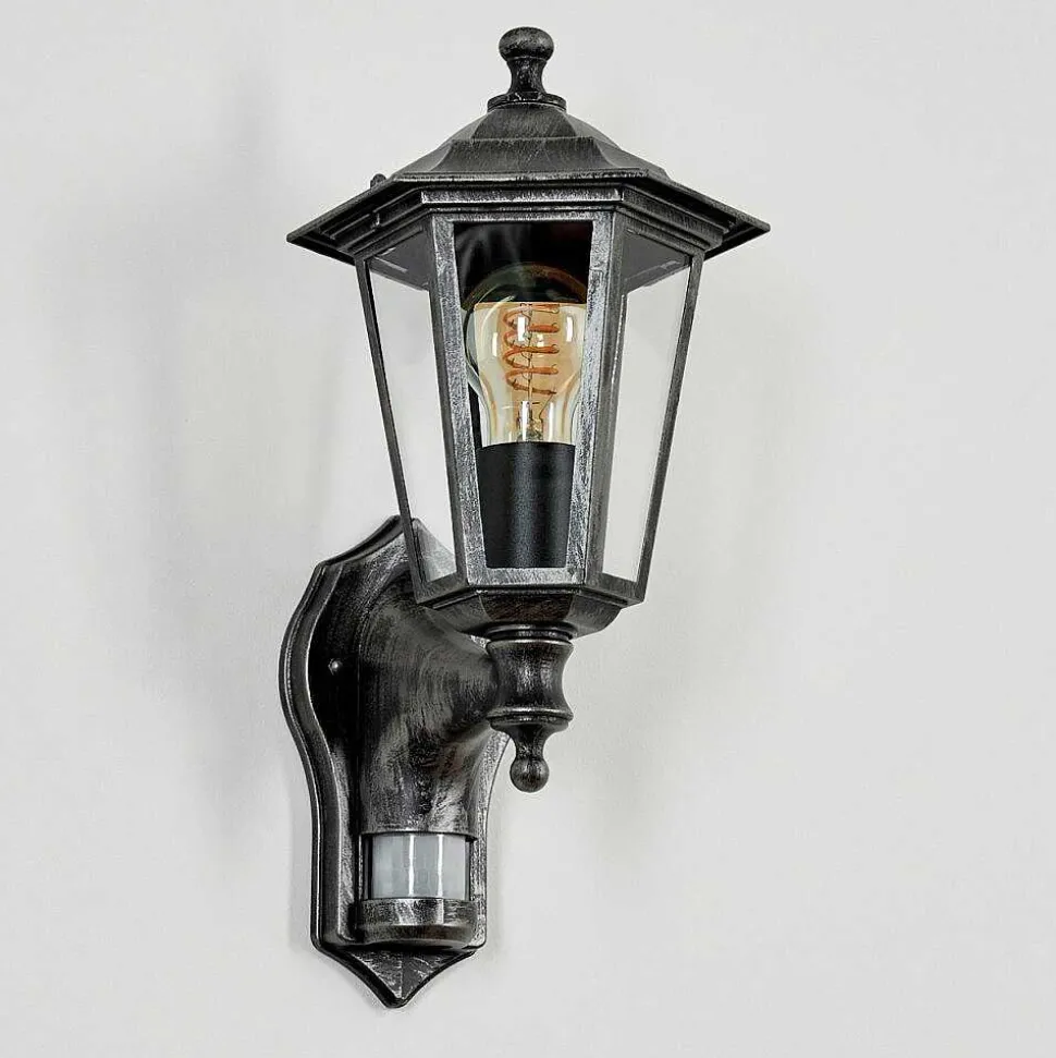 Applique Murale D'Exterieur Loria Gris, Noir, Argente, 1 Lumiere, Detecteur De Mouvement