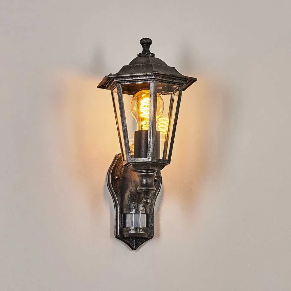 Applique Murale D'Exterieur Loria Gris, Noir, Argente, 1 Lumiere, Detecteur De Mouvement