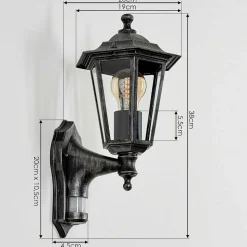 Applique Murale D'Exterieur Loria Gris, Noir, Argente, 1 Lumiere, Detecteur De Mouvement