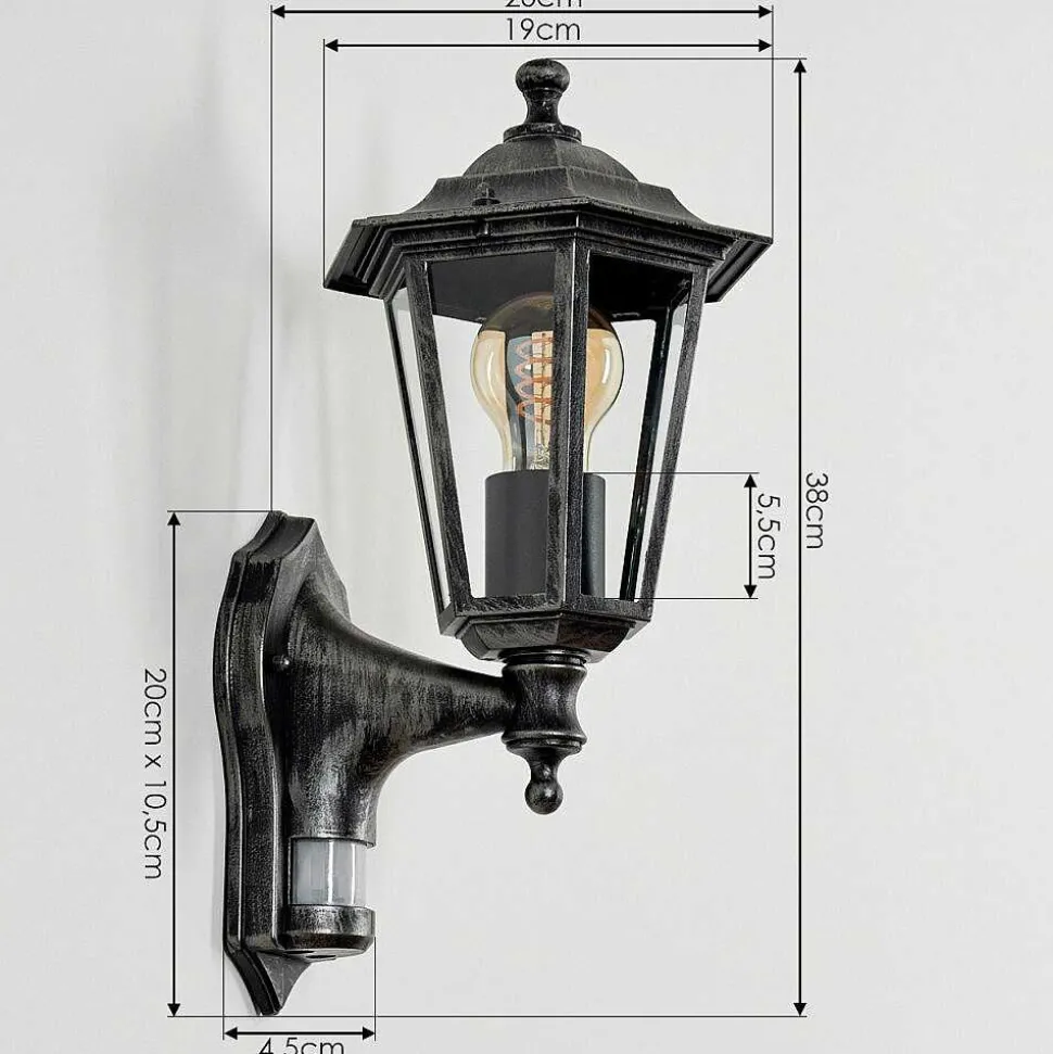 Applique Murale D'Exterieur Loria Gris, Noir, Argente, 1 Lumiere, Detecteur De Mouvement