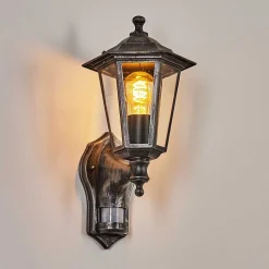 Applique Murale D'Exterieur Loria Gris, Noir, Argente, 1 Lumiere, Detecteur De Mouvement