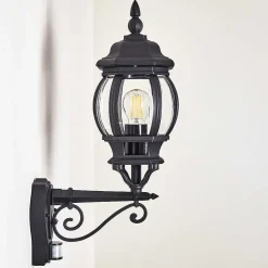 Applique Murale D'Exterieur Lentua Noir, 1 Lumiere, Detecteur De Mouvement