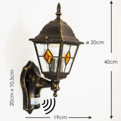 Applique Murale D'Exterieur Antibes Brun Dore, 1 Lumiere, Detecteur De Mouvement