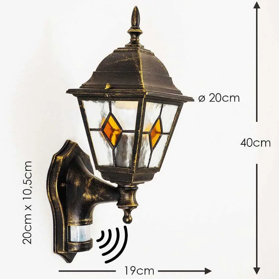 Applique Murale D'Exterieur Antibes Brun Dore, 1 Lumiere, Detecteur De Mouvement
