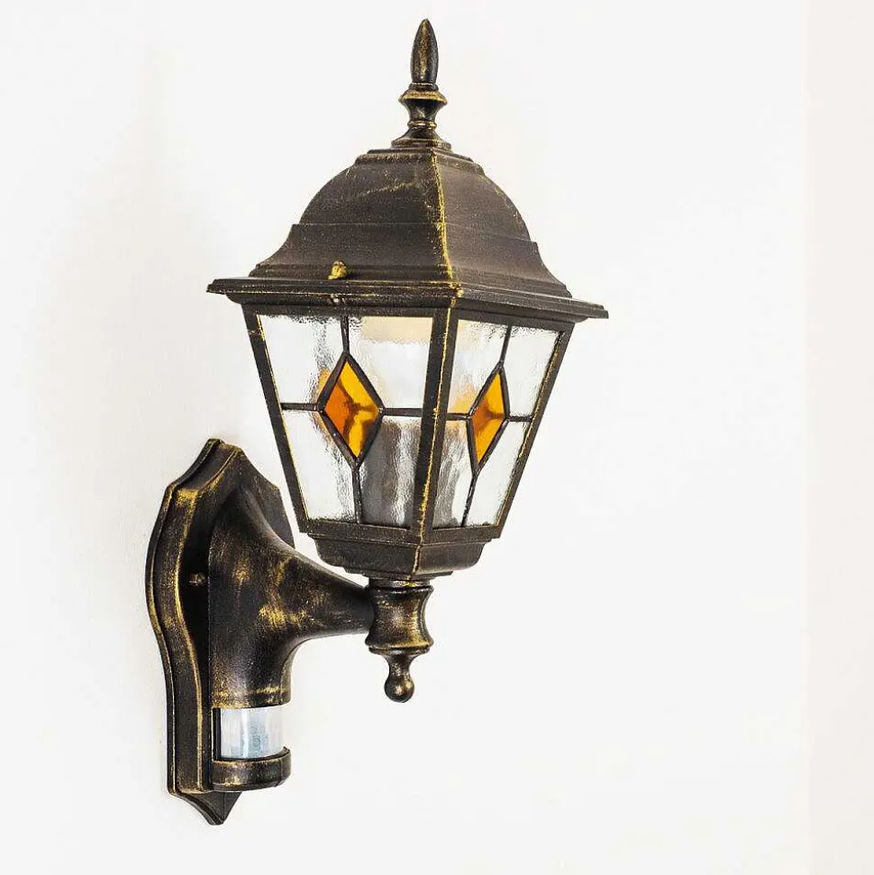 Applique Murale D'Exterieur Antibes Brun Dore, 1 Lumiere, Detecteur De Mouvement