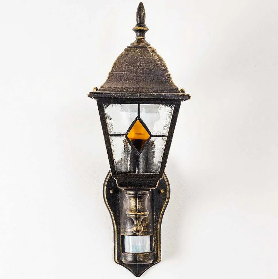 Applique Murale D'Exterieur Antibes Brun Dore, 1 Lumiere, Detecteur De Mouvement