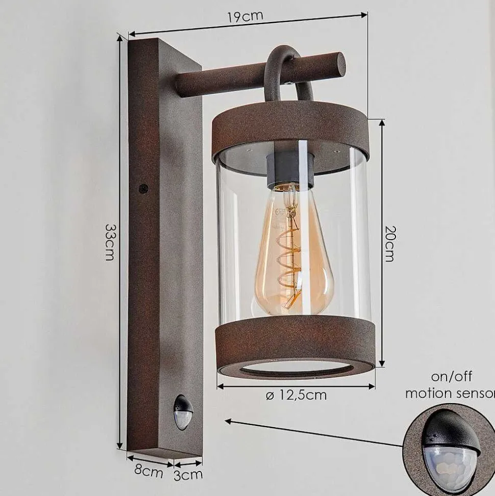 Applique Murale D'Exterieur Fulham Brun, Rouille, 1 Lumiere, Detecteur De Mouvement