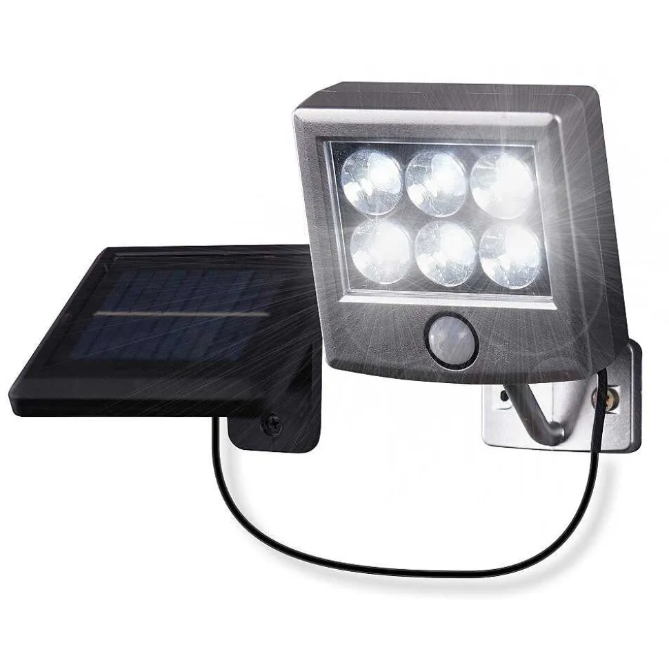 Applique Murale D'Exterieur Globo Solar Led Noir, Argente, 6 Lumieres, Detecteur De Mouvement