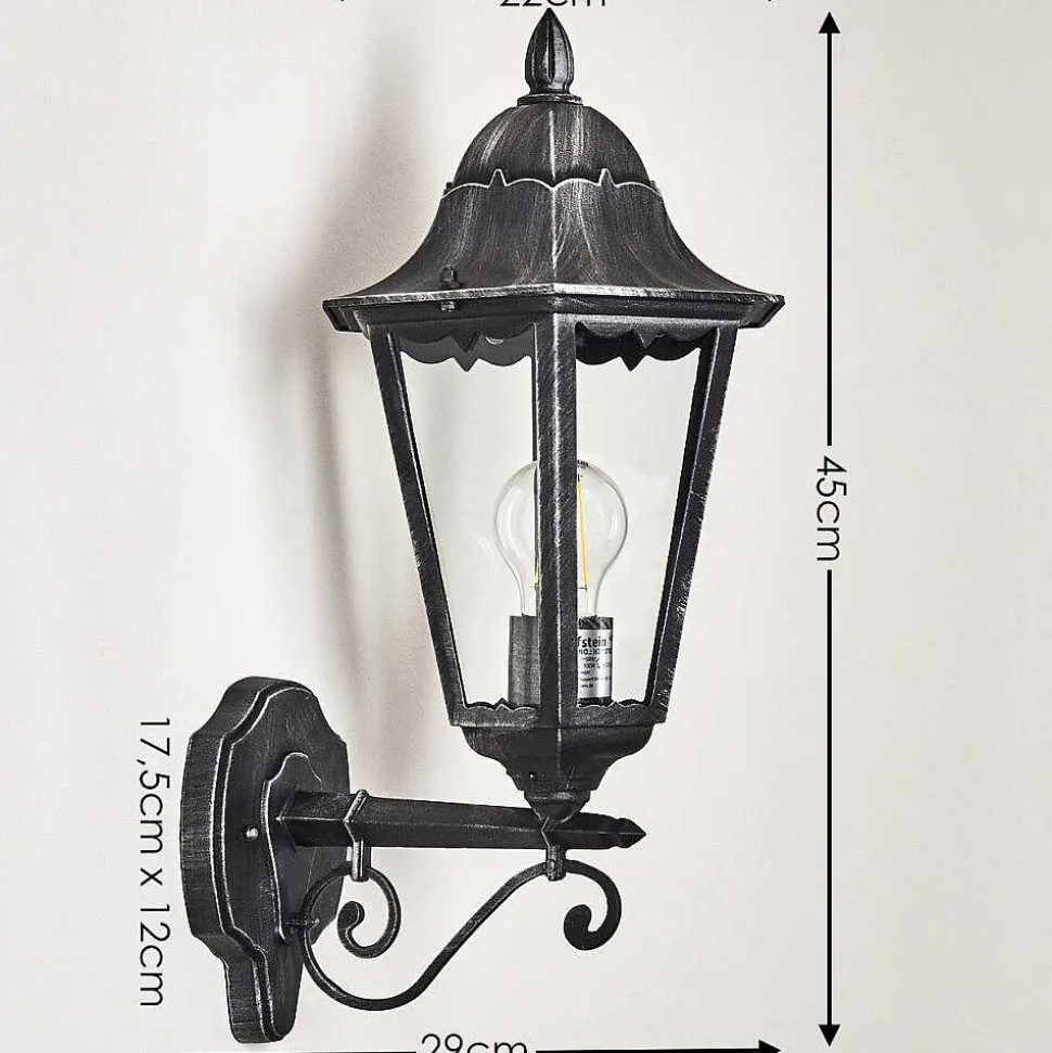 Applique Murale D'Exterieur Lignac Noir, Argente, 1 Lumiere