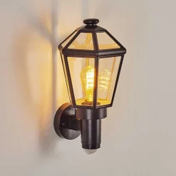 Applique Murale D'Exterieur Catigny Noir, 1 Lumiere, Detecteur De Mouvement