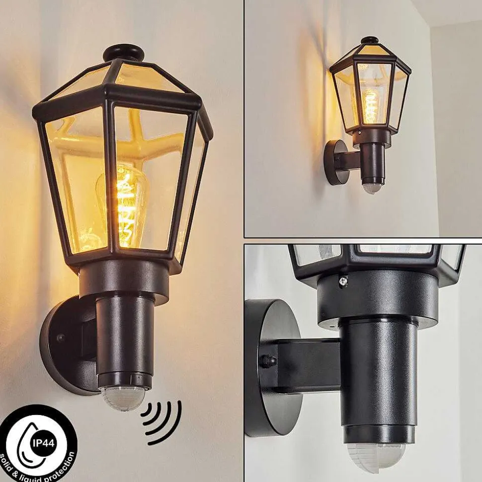 Applique Murale D'Exterieur Catigny Noir, 1 Lumiere, Detecteur De Mouvement