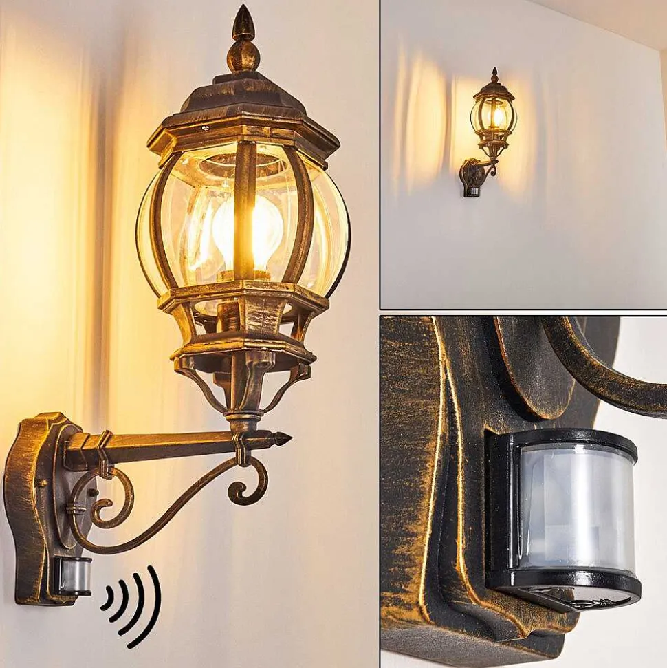 Applique Murale D'Exterieur Lentua Brun Dore, 1 Lumiere, Detecteur De Mouvement