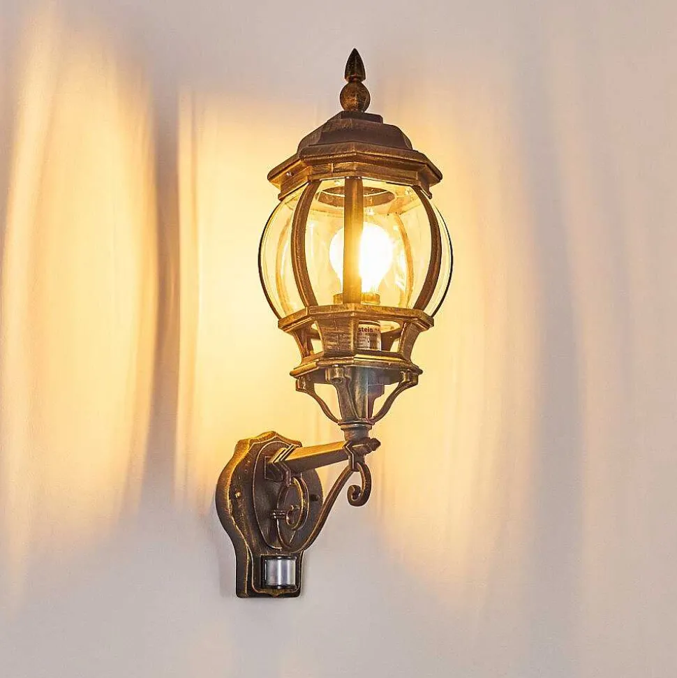 Applique Murale D'Exterieur Lentua Brun Dore, 1 Lumiere, Detecteur De Mouvement