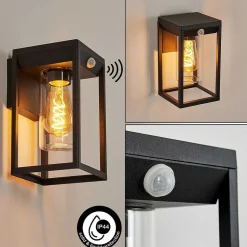 Applique Murale D'Exterieur Palanga Noir, 1 Lumiere, Detecteur De Mouvement