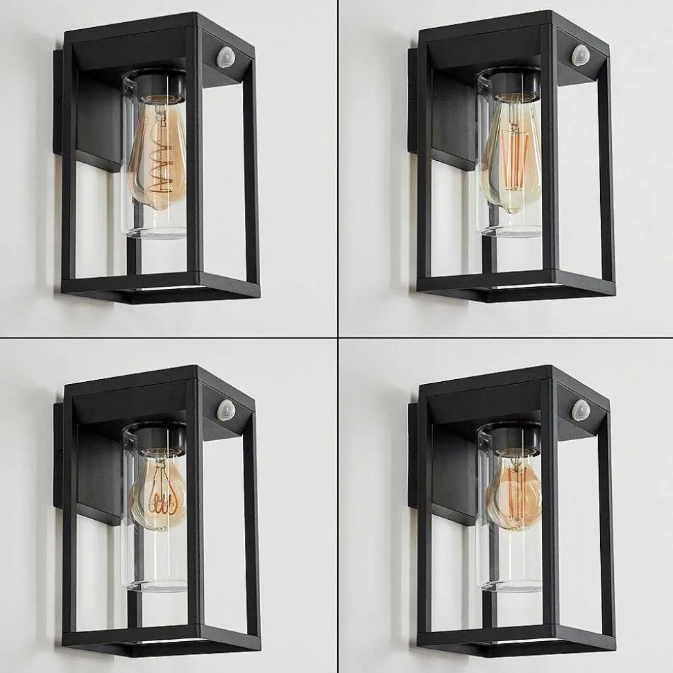 Applique Murale D'Exterieur Palanga Noir, 1 Lumiere, Detecteur De Mouvement