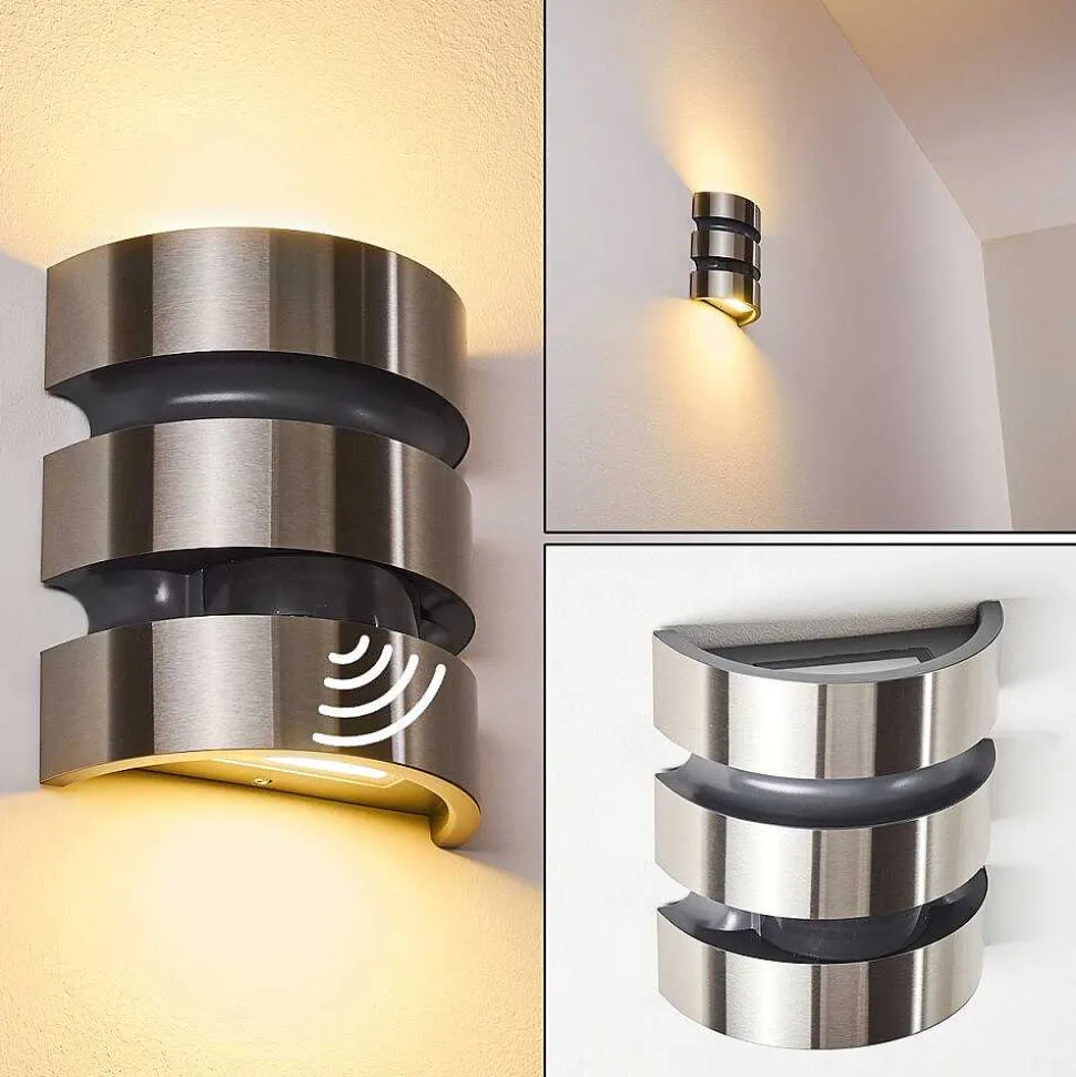 Applique Murale D'Exterieur Kolding Led Acier Inoxydable, Noir, 1 Lumiere, Detecteur De Mouvement