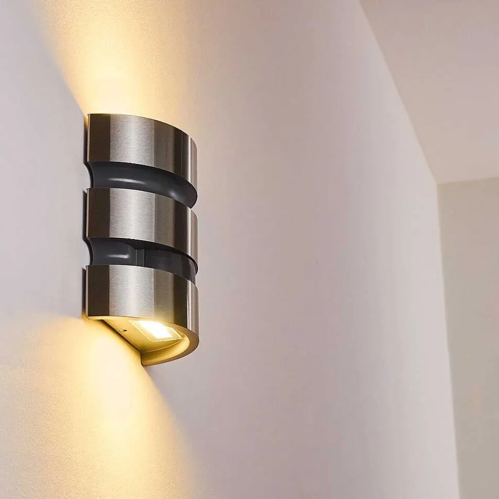 Applique Murale D'Exterieur Kolding Led Acier Inoxydable, Noir, 1 Lumiere, Detecteur De Mouvement