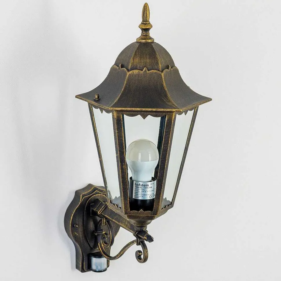 Applique Murale D'Exterieur Hongkong Brun Dore, 1 Lumiere, Detecteur De Mouvement