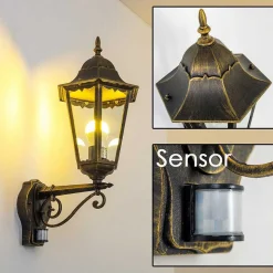 Applique Murale D'Exterieur Hongkong Brun Dore, 1 Lumiere, Detecteur De Mouvement