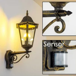 Applique Murale D'Exterieur Hongkong Brun Dore, 1 Lumiere, Detecteur De Mouvement