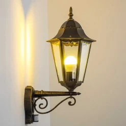 Applique Murale D'Exterieur Hongkong Brun Dore, 1 Lumiere, Detecteur De Mouvement