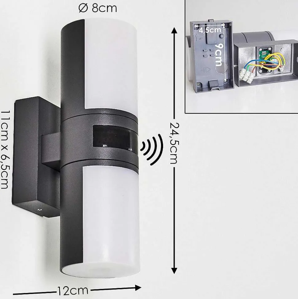 Applique Murale D'Exterieur Baulund Led Anthracite, 1 Lumiere, Detecteur De Mouvement