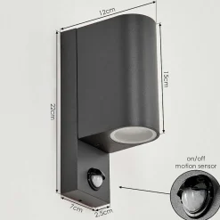 Applique Murale D'Exterieur Kingstown Anthracite, Transparent, 2 Lumieres, Detecteur De Mouvement