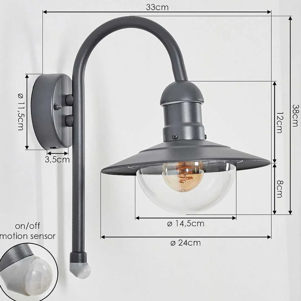 Applique Murale D'Exterieur Elima Anthracite, 1 Lumiere, Detecteur De Mouvement