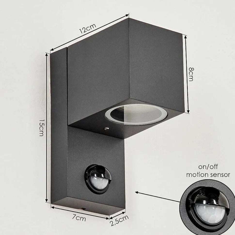 Applique Murale D'Exterieur Kingstown Anthracite, Transparent, 1 Lumiere, Detecteur De Mouvement