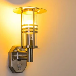 Applique Murale Forli Acier Inoxydable, 1 Lumiere, Detecteur De Mouvement