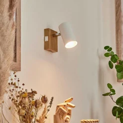 Applique Murale Javel Chrome, Couleur Bois, Ecru, 1 Lumiere