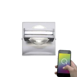 Applique Murale Paul Neuhaus Q-Fisheye Led Acier Inoxydable, 2 Lumieres, Telecommandes, Changeur De Couleurs