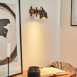 Applique Murale Pehefito Gris, Bois Fonce, Noir, 1 Lumiere