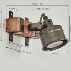 Applique Murale Pehefito Gris, Bois Fonce, Noir, 1 Lumiere