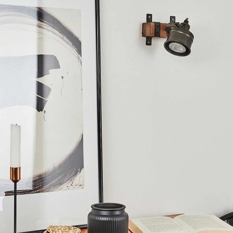 Applique Murale Pehefito Gris, Bois Fonce, Noir, 1 Lumiere