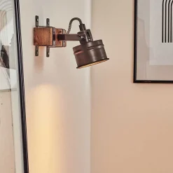 Applique Murale Pehefito Gris, Bois Fonce, Noir, 1 Lumiere