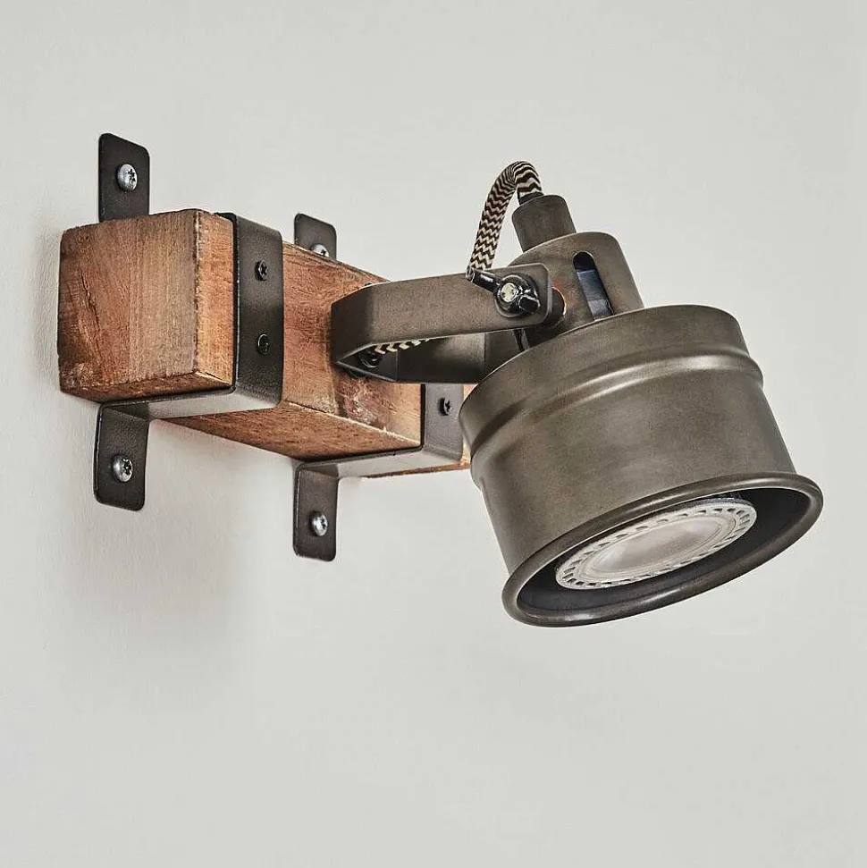 Applique Murale Pehefito Gris, Bois Fonce, Noir, 1 Lumiere