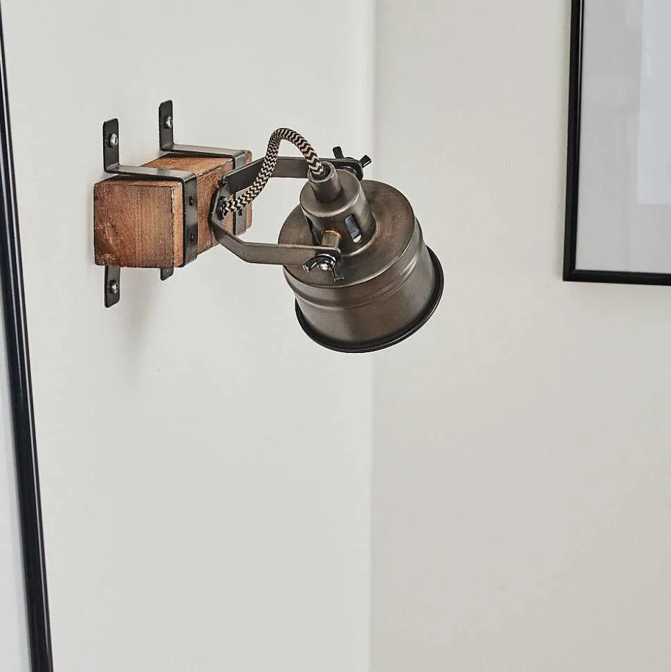 Applique Murale Pehefito Gris, Bois Fonce, Noir, 1 Lumiere