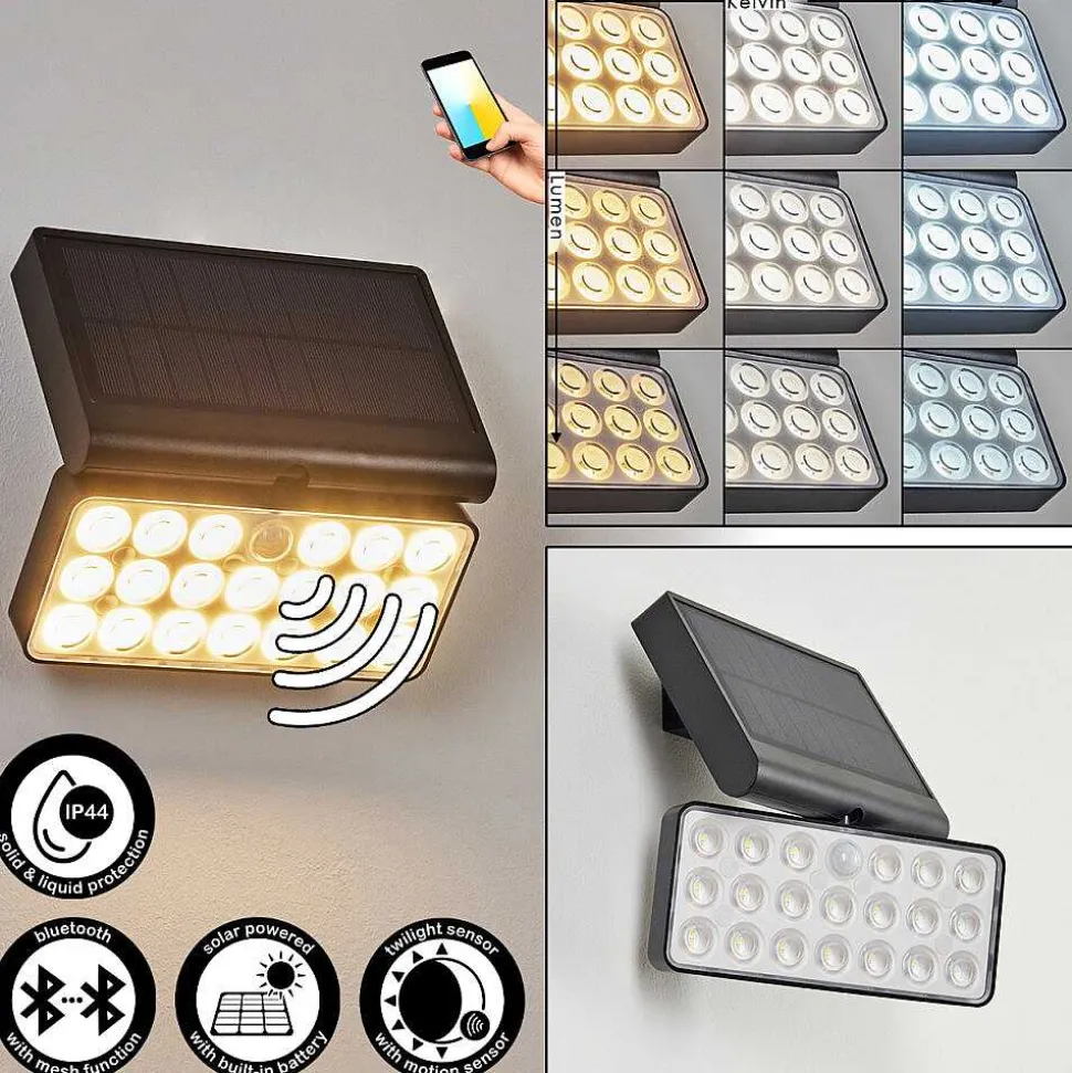 Applique Solaire Estampes Led Anthracite, 1 Lumiere, Detecteur De Mouvement