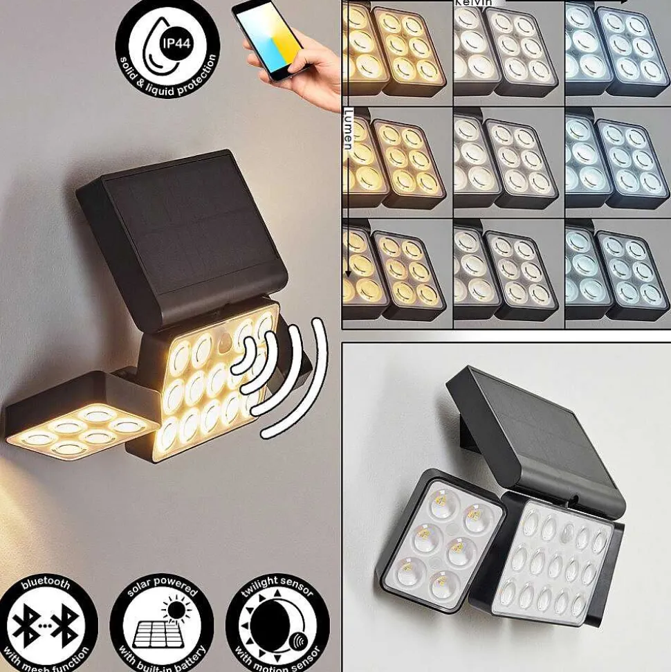 Applique Solaire Estampes Led Anthracite, 1 Lumiere, Detecteur De Mouvement