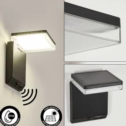 Applique Solaire Lonquimai Led Noir, 1 Lumiere, Detecteur De Mouvement