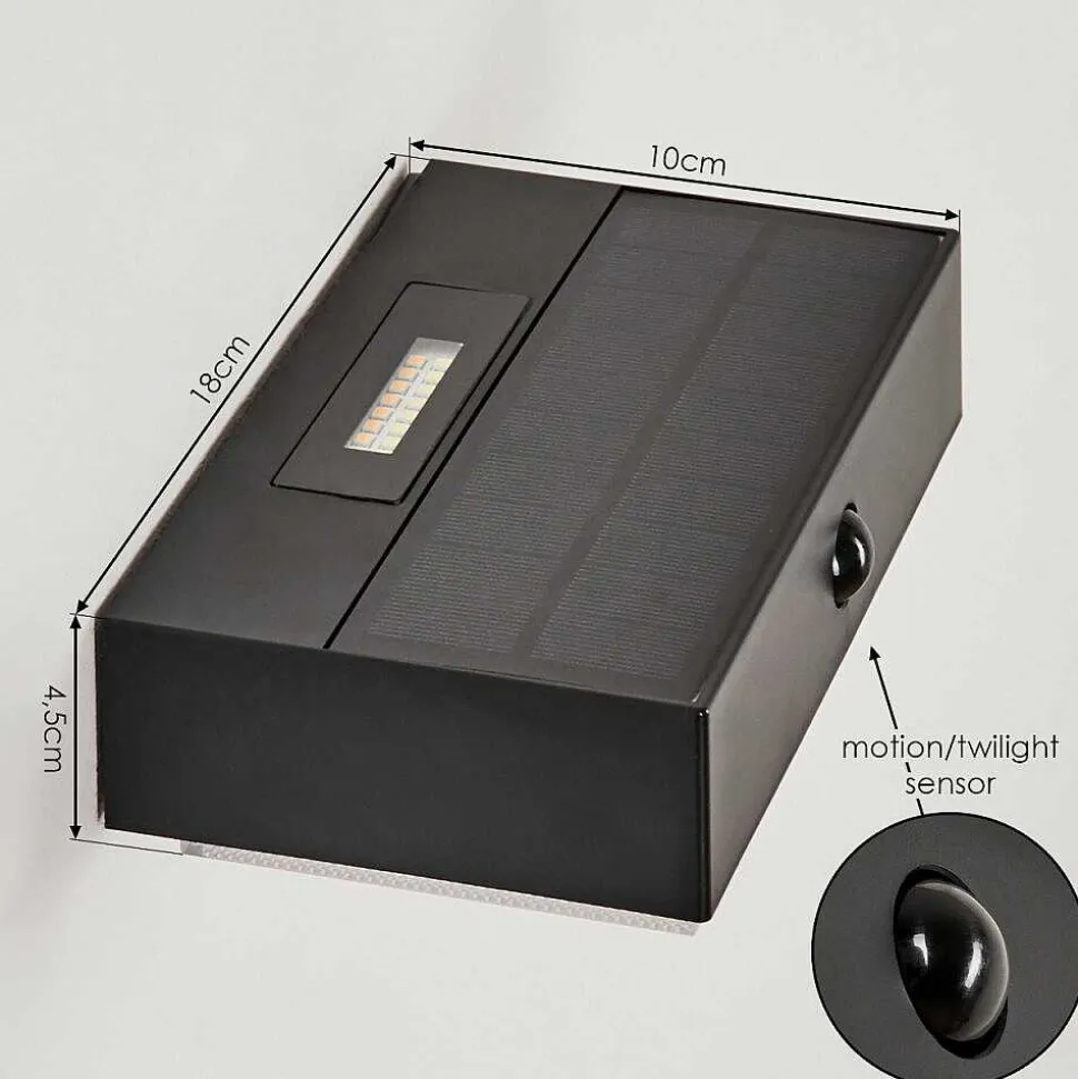 Applique Solaire Seilhac Led Noir, 1 Lumiere, Detecteur De Mouvement