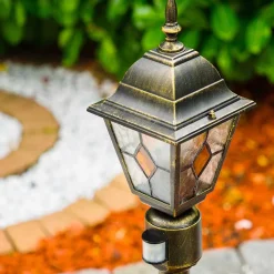 Borne Lumineuse Antibes Brun Dore, 1 Lumiere, Detecteur De Mouvement