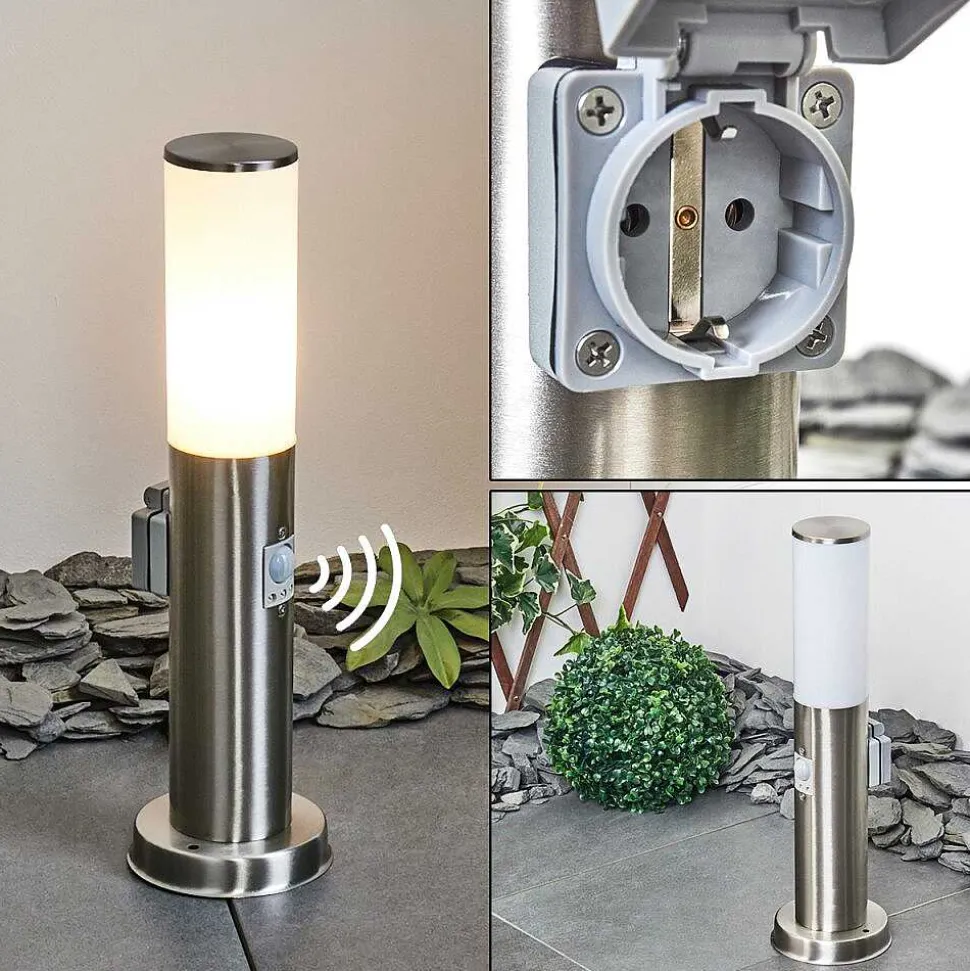 Borne Lumineuse Caserta Nickel Mat, 1 Lumiere, Detecteur De Mouvement