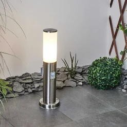 Borne Lumineuse Caserta Nickel Mat, 1 Lumiere, Detecteur De Mouvement