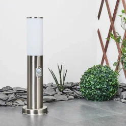 Borne Lumineuse Caserta Nickel Mat, Blanc, 1 Lumiere, Detecteur De Mouvement